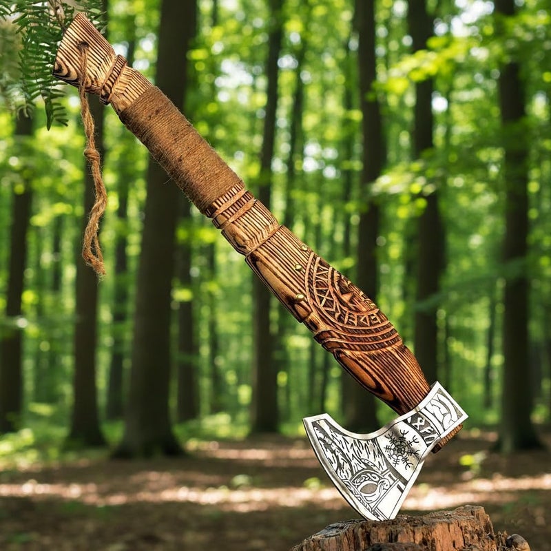 FH TRADERS Hand Forged Viking Axe – Carbon Steel Blade with Ash Wood Handle and Leather Sheath, Camping, Hunting, Outdoor Hatchet Valhalla Ax, Medieval Axe, Authentic Norse Axe, Historical Gift for Men - Image 2